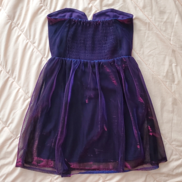 Lucca Couture Urban Outfitters UA Iridescent Purple Shift Mini Dress Strapless - Picture 4 of 11